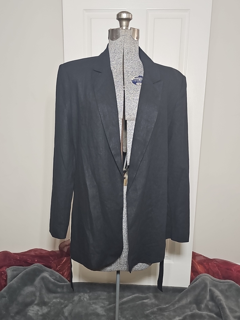 Scoop Women's Black Tie Waist Linen Blend Blazer Jacket Size L (12-14)